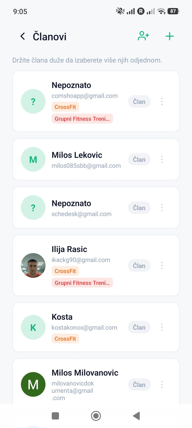 Evidencija članova kluba sa grupama i statusom članstva