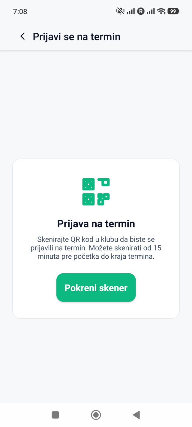 Prijava na trening skeniranjem QR koda u mobilnoj aplikaciji kluba